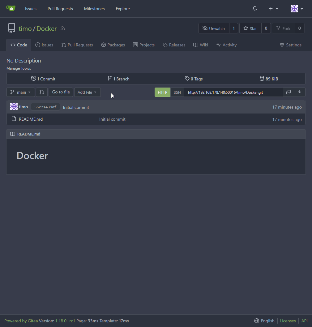 Create your first File in Gitea.