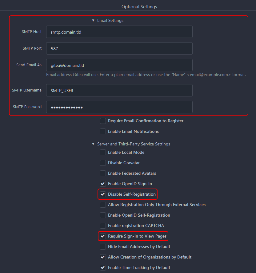 Optional Settings of Gitea.