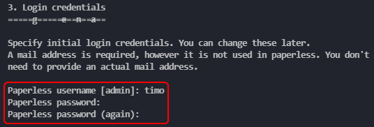 Set the credentials of your first user.