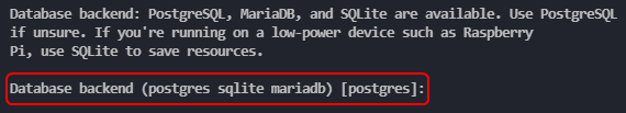 Select the Database backend.