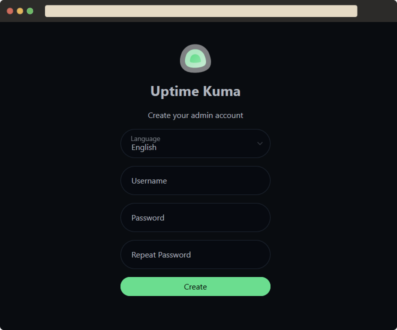 Initial setup of admin user.