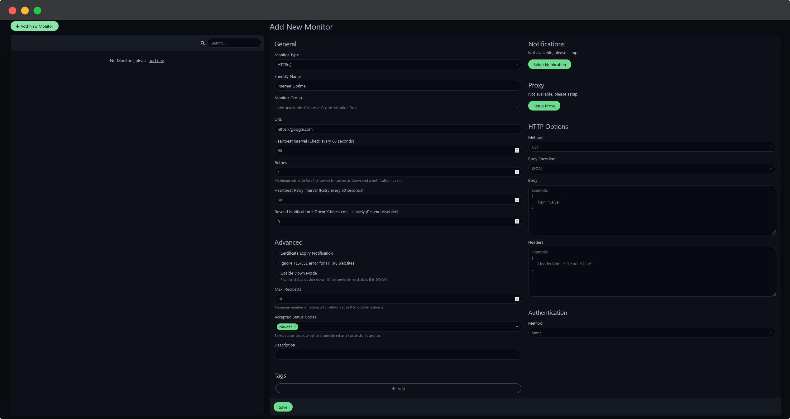 Creating the first monitor.