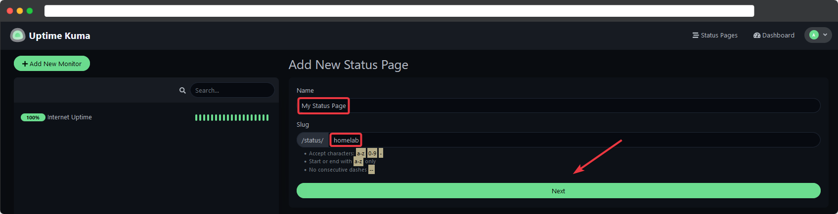 Add a new Status Page.